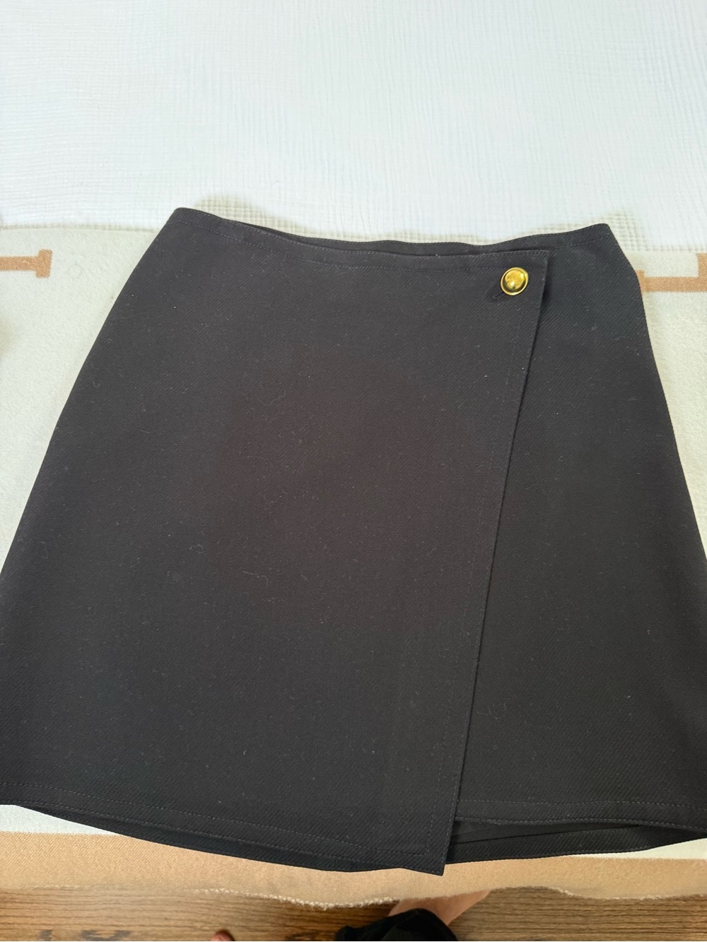 LOFT Black Mini Wrap Skirt with Gold Button